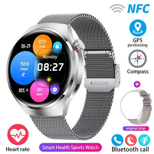 Smartwatch: Heart Rate, Blood Oxygen, Bluetooth Calls & AMOLED Display-(Silver Silicone Blue Net Color)