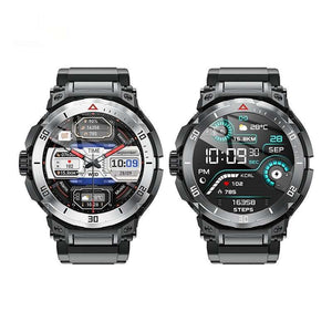 Smartwatch: Bluetooth HD Call, Heart Monitor, 14 Days Use & NFC Function-(Black Rubber Strap & Silver Vinyl Strap-Close-Up)