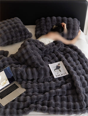 Blanket: All Seasons Luxurious Bubble Velvet - Soft & Thick - (Graphite Grey Color) -Buy Now!