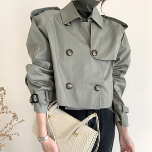 Women's Trench Coat | All-Matching Short Trench Coat | Bean Green Color 2