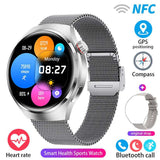 Smartwatch: Heart Rate, Blood Oxygen, Bluetooth Calls & AMOLED Display-(Silver Silicone Blue Net Color) 