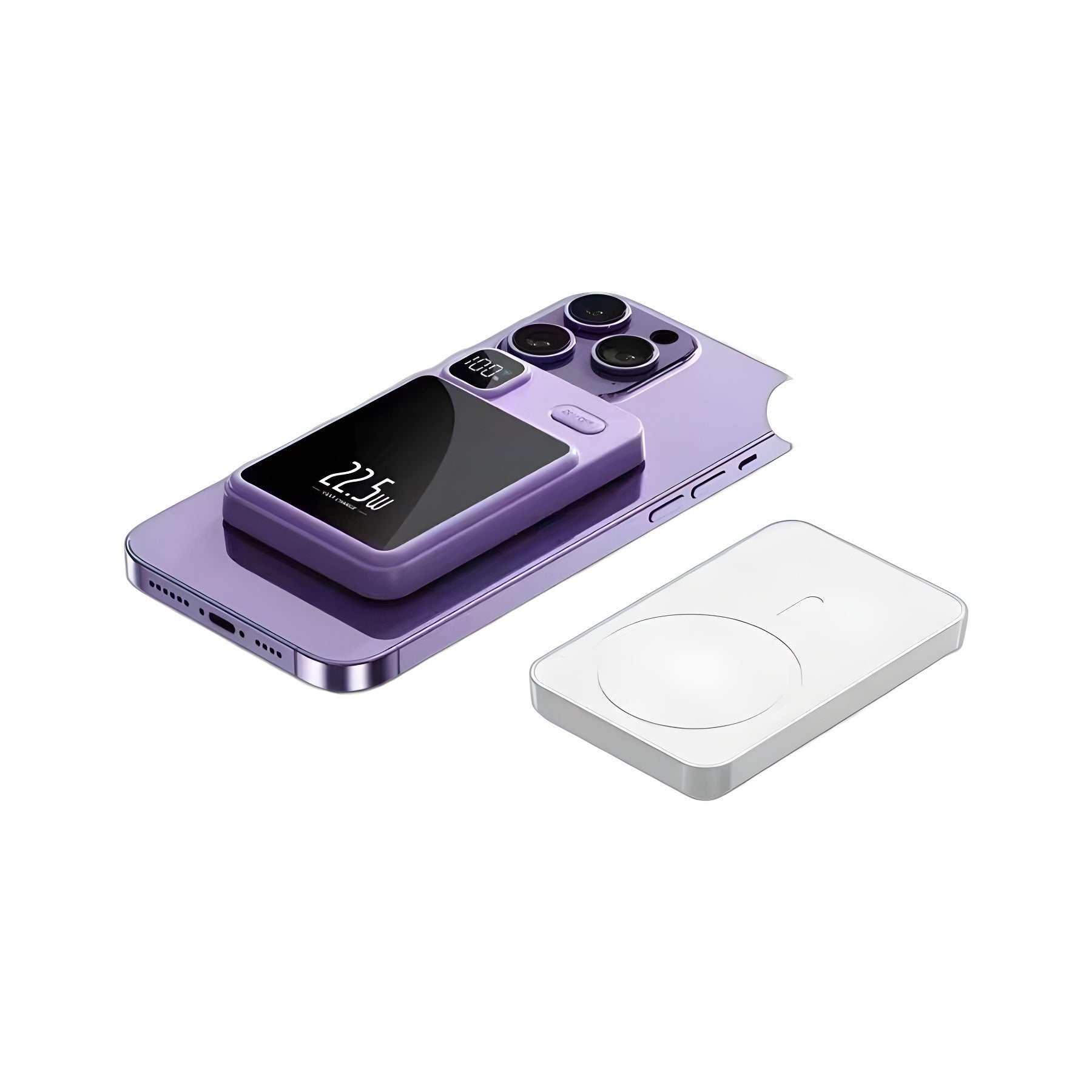 MagSafe - Wireless Charger & Power Bank with Magnetic Suction - 22W Fast Charging + Power Display - Purple Color