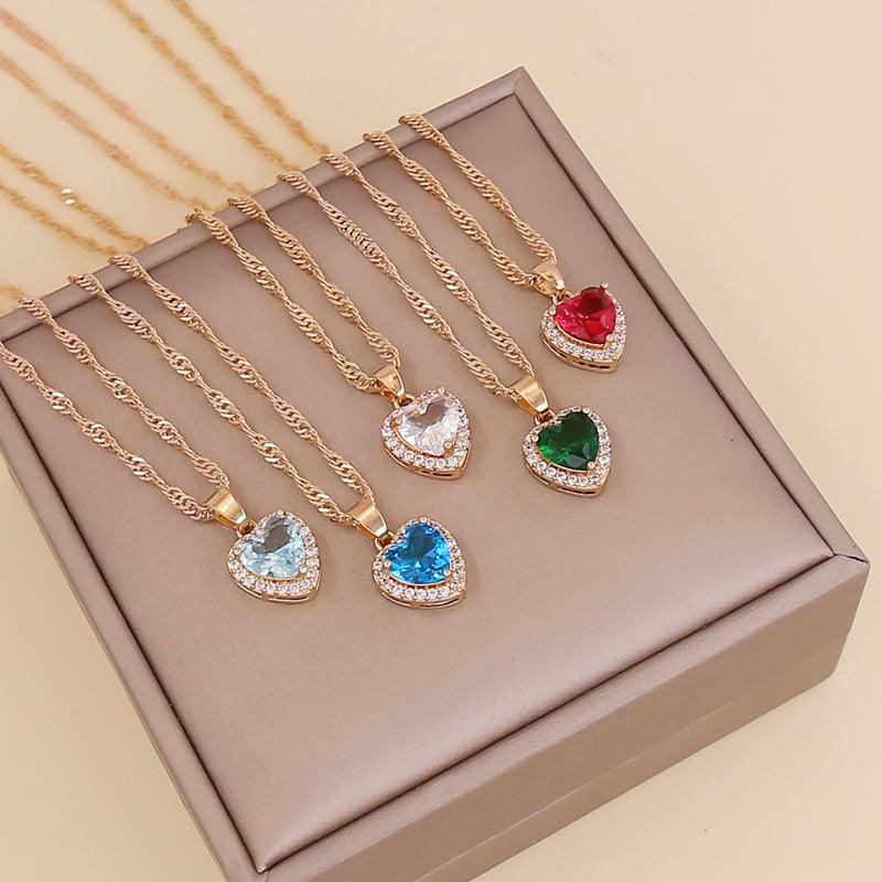 Necklace Gold Chain for Women + Zircon Heart Pendant (Main)