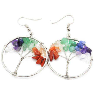 Earrings for Women | Natural Stone Tree-Shaped with Colored Crystals (Colored)