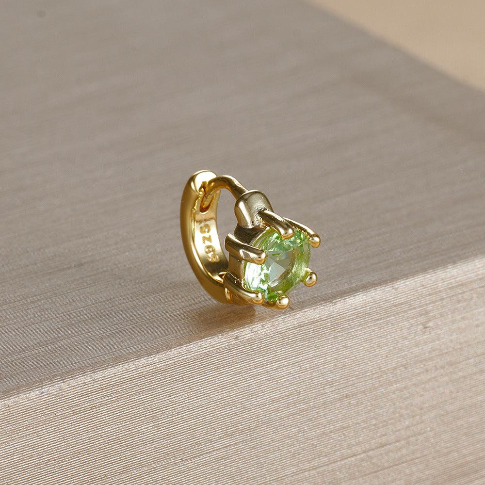 Earrings for Women | Ring-Shaped Gold Earrings | with Colored Diamonds (Gold trumpet Light Green 2)