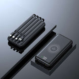 Power Bank: Wireless & Wired, 20000mAh Charging + 4 Built-In Cables - Black Color -Main Preview