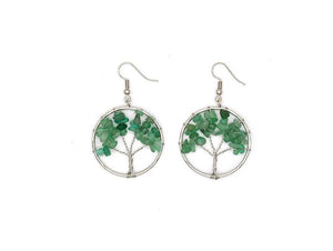 Earrings for Women | Natural Stone Tree-Shaped with Colored Crystals (Green Color)