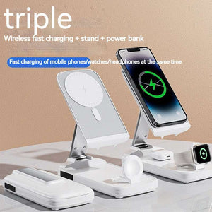 Magsafe Charger 3-in-1: Wireless Charging Station, Fast Power Bank & Stand - Phone, Watch & Earbuds Charging