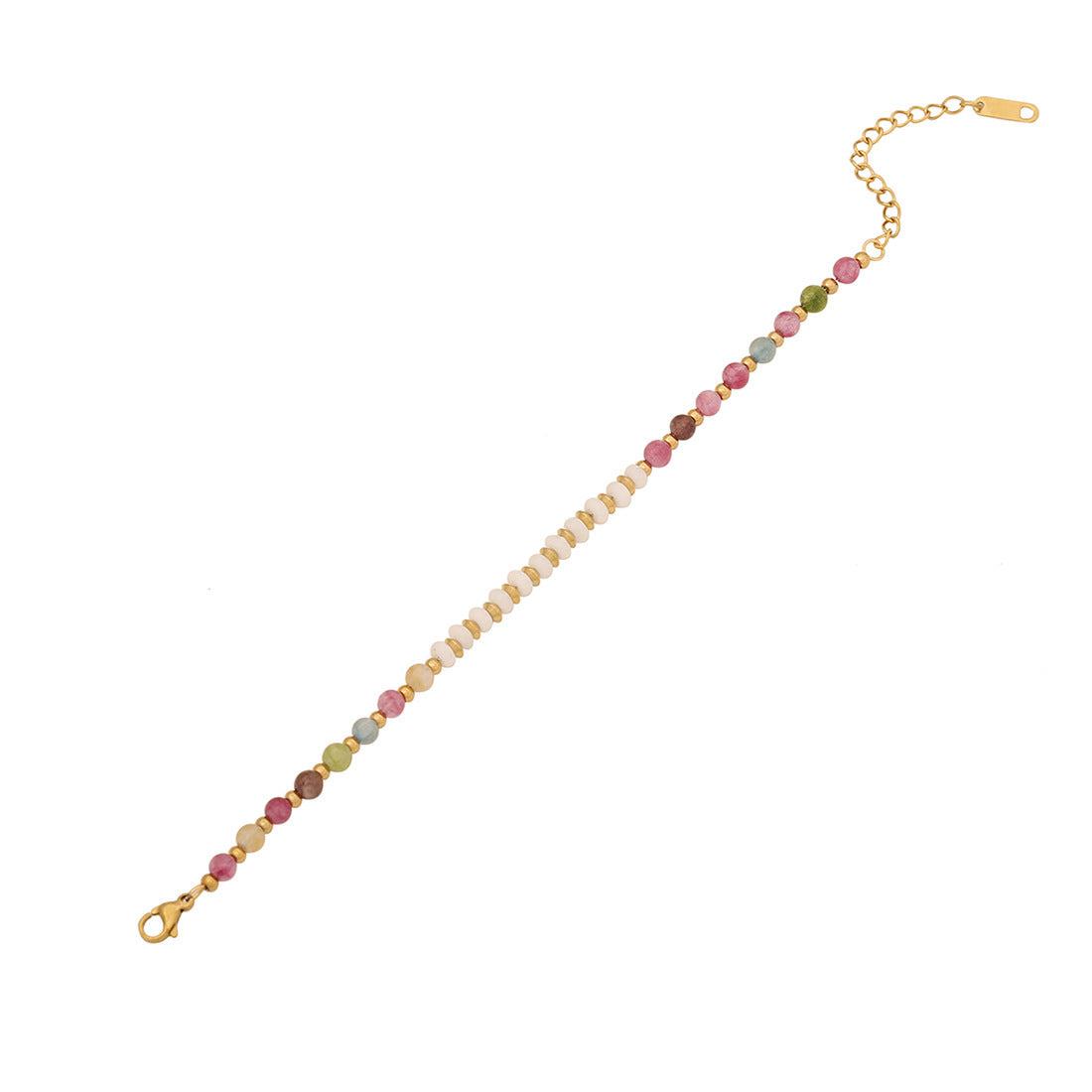 Bracelet For Women | Vintage Natural Stone Beaded & Gold Designed (Multi-Colored Stones)