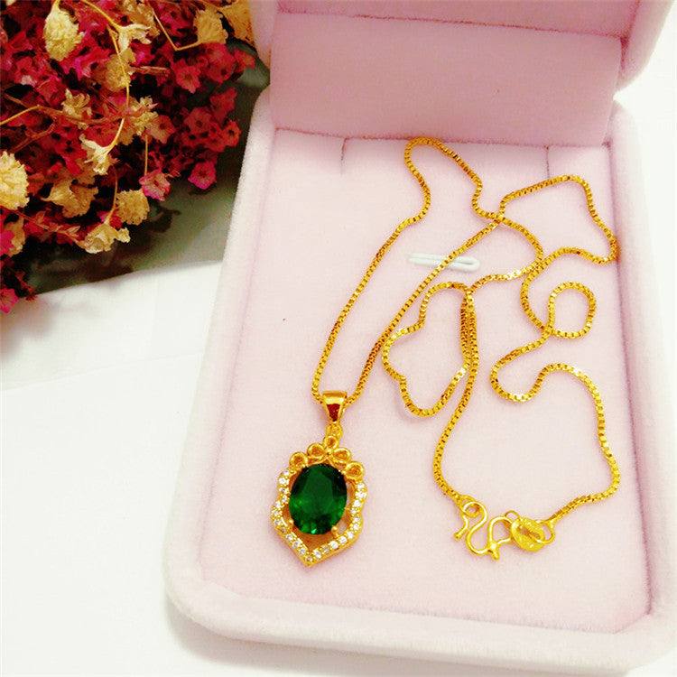 Rings, Necklace & Earrings Gold Set, with Green Crystal Flower-Pendant (Pendant Necklace)