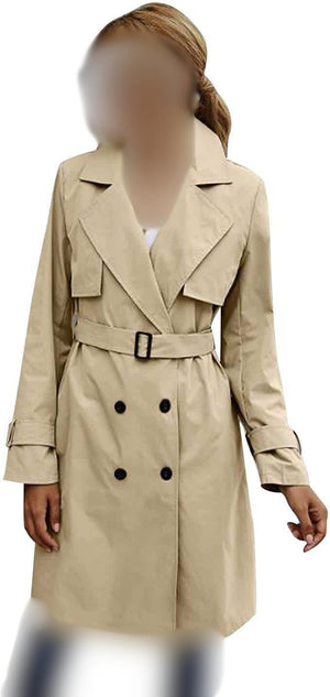 Women Trench Coat: Double-Breasted & Long Sleeve for Winter & Autumn - Khaki Color