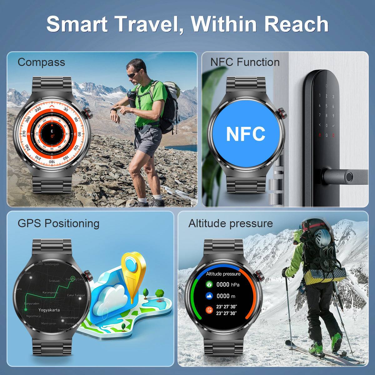 Smartwatch: Heart Rate, Blood Oxygen, Bluetooth Calls & AMOLED Display-(NFC, GPS, Compass & Altitude Pressure)