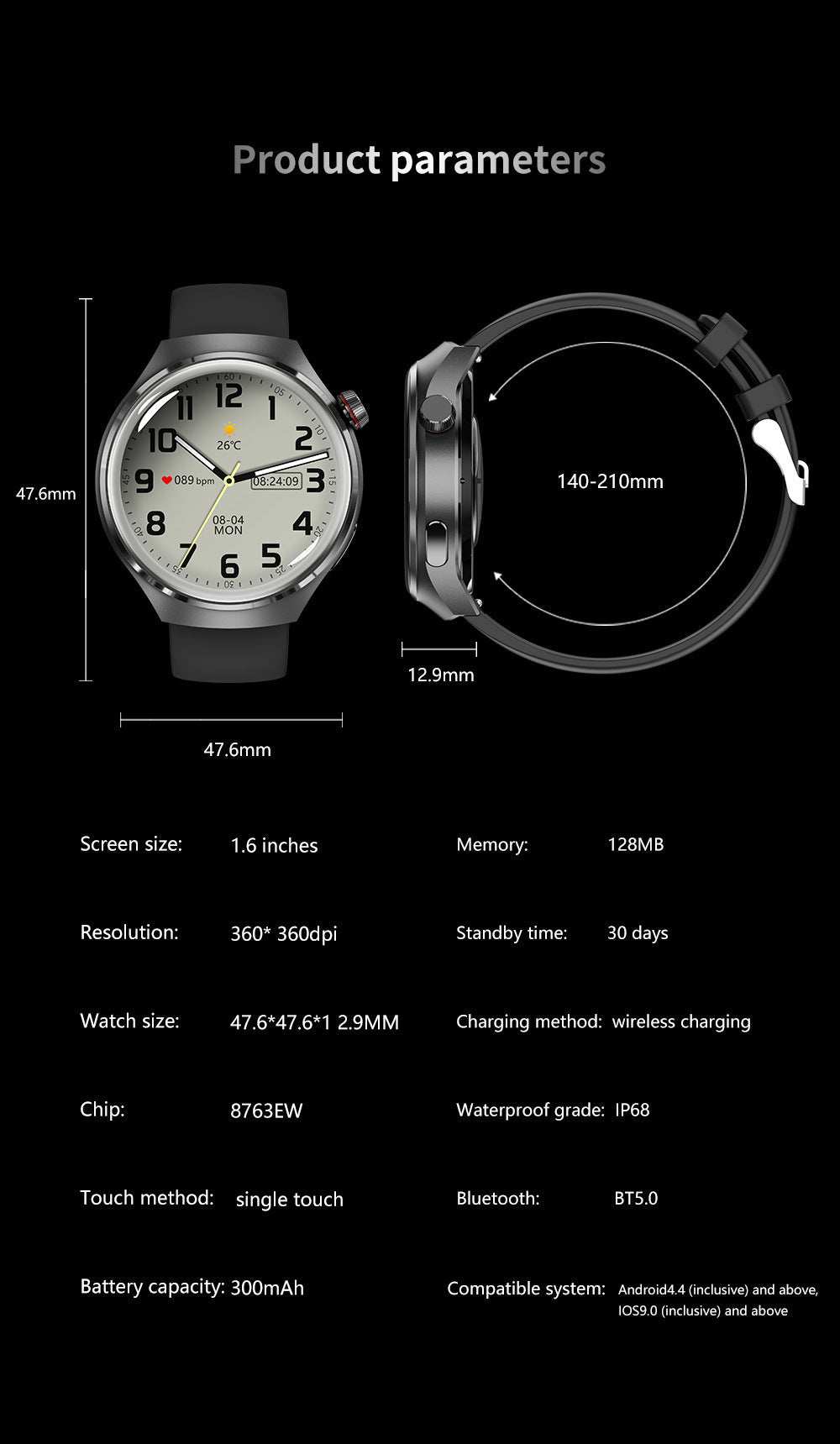 Smartwatch: Heart Rate, Blood Oxygen, Bluetooth Calls & AMOLED Display-(Parameters Preview)