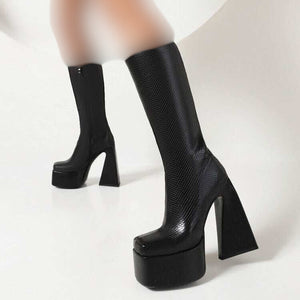 Women Boots - Fashion High Boots for Casual Style - PU Leather Made | Black Color Showcase 1