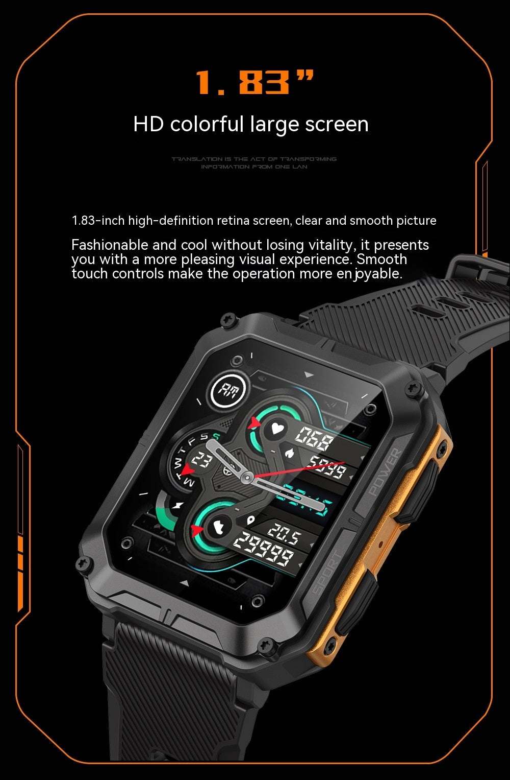 Smartwatch for Sports: BT Call, Waterproof, Touch Screen & 380mAh battery - (Orange Black Color Three Plants Specifications)