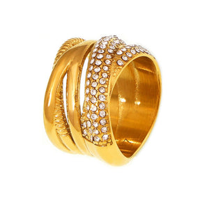 Rings for Women | Cross-Woven Gold & Silver Ring with Diamonds (Gold)