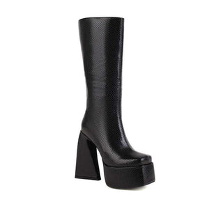 Women Boots - Fashion High Boots for Casual Style - PU Leather Made | Black Color Showcase 2