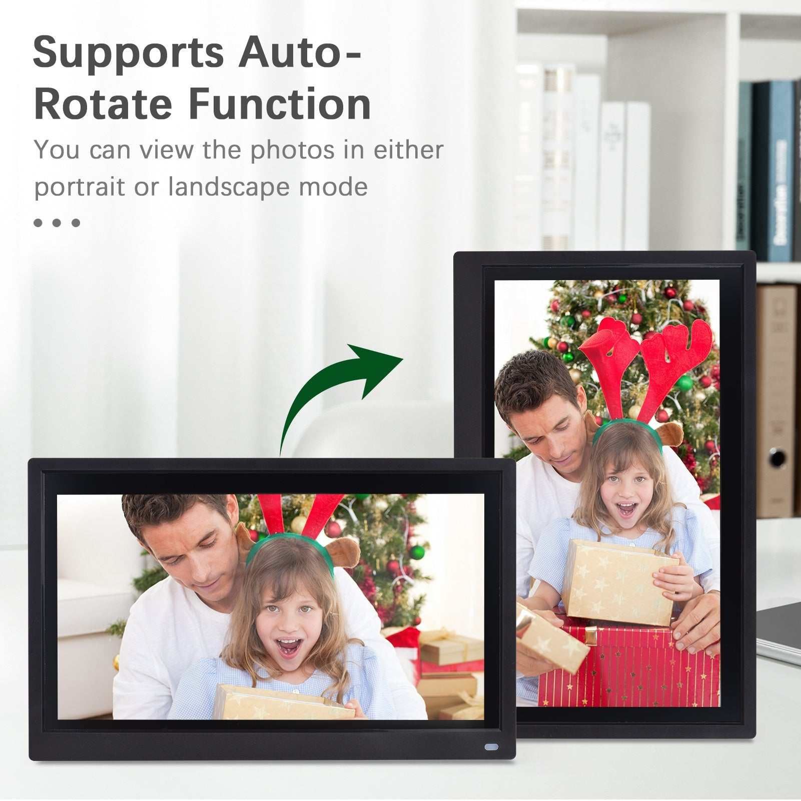 Digital Photo Frame 15.6" HD - Video Playback, Auto-Rotate & Speakers-Auto-Rotate Function