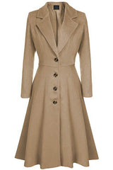 Ladies Overcoat: Single-Breasted, Over-Knee & Cotton Fabric Made - Color(Apricot)