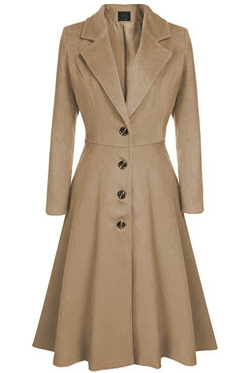 Ladies Overcoat: Single-Breasted, Over-Knee & Cotton Fabric Made - Color(Apricot)