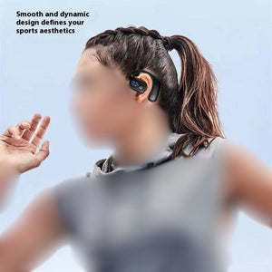 Headset: Wireless Ear-Mounted - 8 Hours Usage & Battery Life Display- Woman Wearing Headset