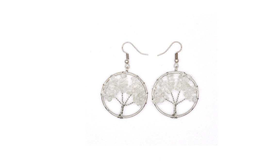 Earrings for Women | Natural Stone Tree-Shaped with Colored Crystals (White Color)