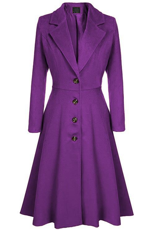 Ladies Overcoat: Single-Breasted, Over-Knee & Cotton Fabric Made - Color(Purple)