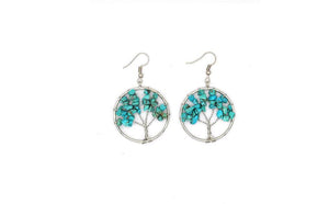 Earrings for Women | Natural Stone Tree-Shaped with Colored Crystals (Turquoise Color)