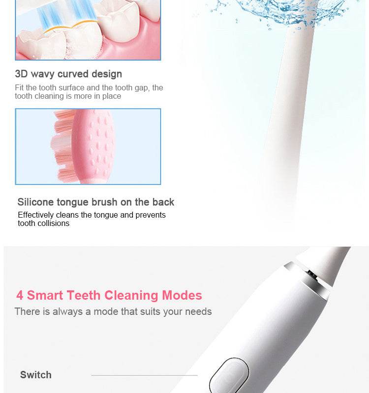 Electric Toothbrush: Wireless Rechargeable, Washable & with 4 Modes- Smart Teeth Cleaning