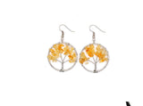 Earrings for Women | Natural Stone Tree-Shaped with Colored Crystals (Yellow Color)