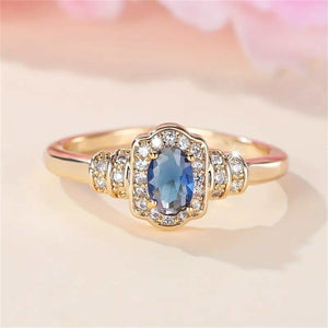 Rings for Women | Gold Egg-Shaped Ring | with a Sapphire Blue Diamond (Preview 2)