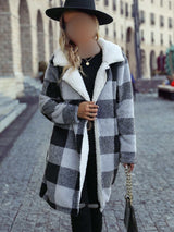 Women Coat: Plaid Loose, Double Sided, Cardigan & Loose Fit Coat -Black and Grey Plaid Color