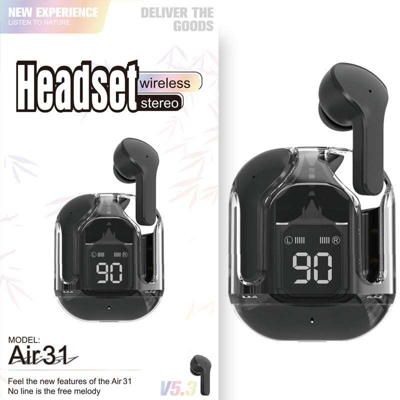 Headset: Mini Wireless Bluetooth - 20 Hours Usage, Power Display & Noise Reduction-Color(Black Extra Long Range)