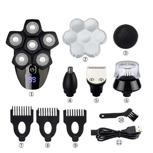 Shaver Set: Portable 6-Blades Men Grooming Kit - Cordless & Washable- Nasal Trimmer, Hair Shave, Head Massage & More