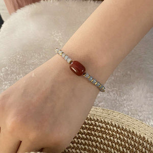 Bracelet For Women | Vintage Natural Stone Beaded & Gold Designed (Red Stone Preview)