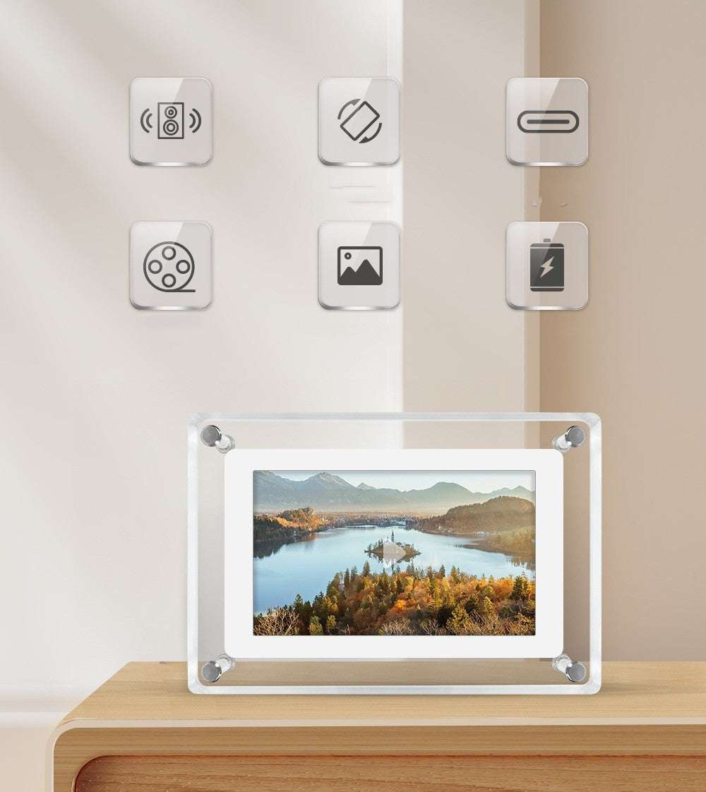 Digital Photo Frame: 5" Acrylic – 1080p Ultra-Clear Playback- Auto-Rotate