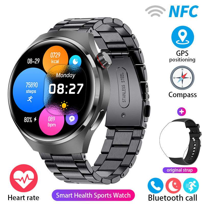 Smartwatch: Heart Rate, Blood Oxygen, Bluetooth Calls & AMOLED Display-(Black Silicone Strain Steel Color)