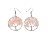 Earrings for Women | Natural Stone Tree-Shaped with Colored Crystals (Pink Color)