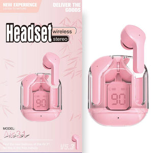 Headset: Mini Wireless Bluetooth - 20 Hours Usage, Power Display & Noise Reduction-Color(Pink Extra Long Range)