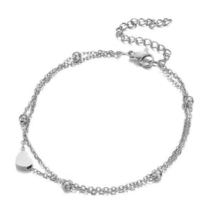 Anklet for Women | Double Layer Heart Peach | Gold & Silver Available (Silver Anklet Style 5)