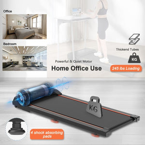 Walking Pad Under Desk: 265 Lbs. Capacity | 0.6-5 MPH | Portable | 12 Pre-Set Programs - Quite Motor & 4 shock absorbing pads.