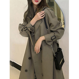 Women's Trench Coat | Double Breasted & Oversize | for Spring & Autumn | Gray Green Color 1