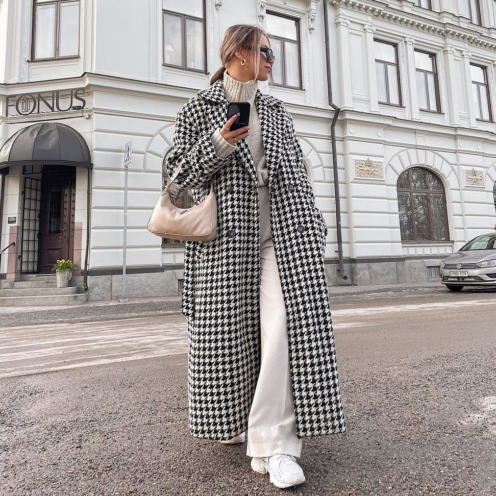 Women's Trench Coat: Houndstooth Designed Long Coat | Preview 2