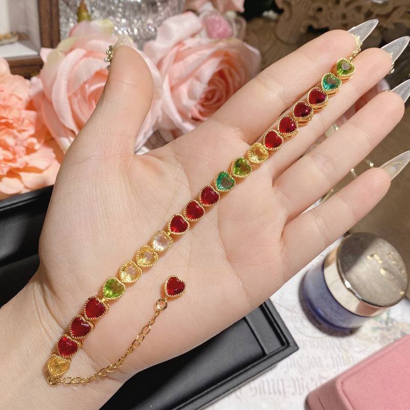 Bracelets For Women with Colored Gems | Tourmaline Gold Jewelry (Heart Shaped Gems)