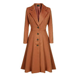 Ladies Overcoat: Single-Breasted, Over-Knee & Cotton Fabric Made - Color(Brown)