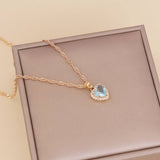 Necklace Gold Chain for Women + Zircon Heart Pendant (Light Blue Color)