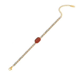 Bracelet For Women | Vintage Natural Stone Beaded & Gold Designed (Red Stone)