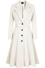 Ladies Overcoat: Single-Breasted, Over-Knee & Cotton Fabric Made - Color(White)