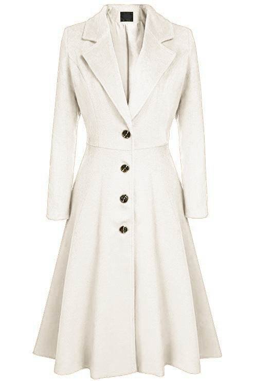 Ladies Overcoat: Single-Breasted, Over-Knee & Cotton Fabric Made - Color(White)