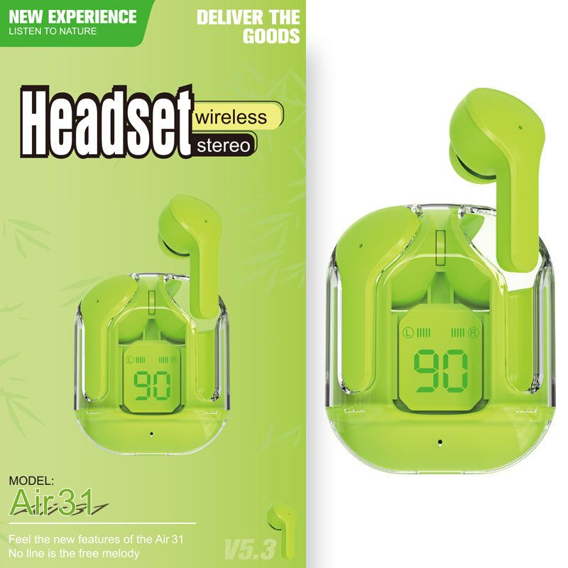 Headset: Mini Wireless Bluetooth - 20 Hours Usage, Power Display & Noise Reduction-Color(Green Extra Long Range)